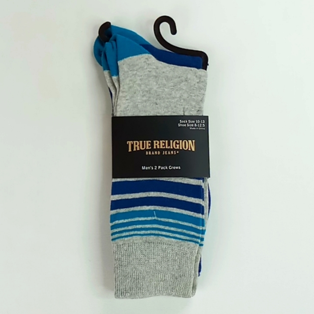 True Religion Men's 2 Pack Crew Socks Sock Size 10-13 Shoe Size 8-12.5